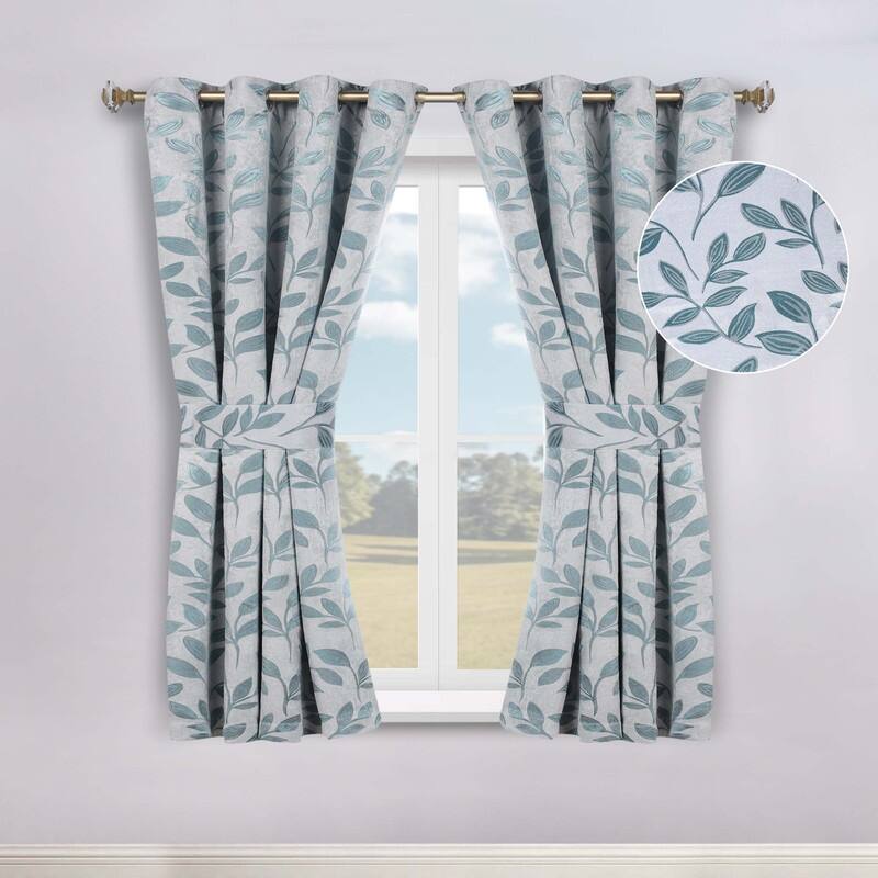 Superior Leaves Machine Washable Room Darkening Grommet With Ties Blackout Curtains, Set of 2