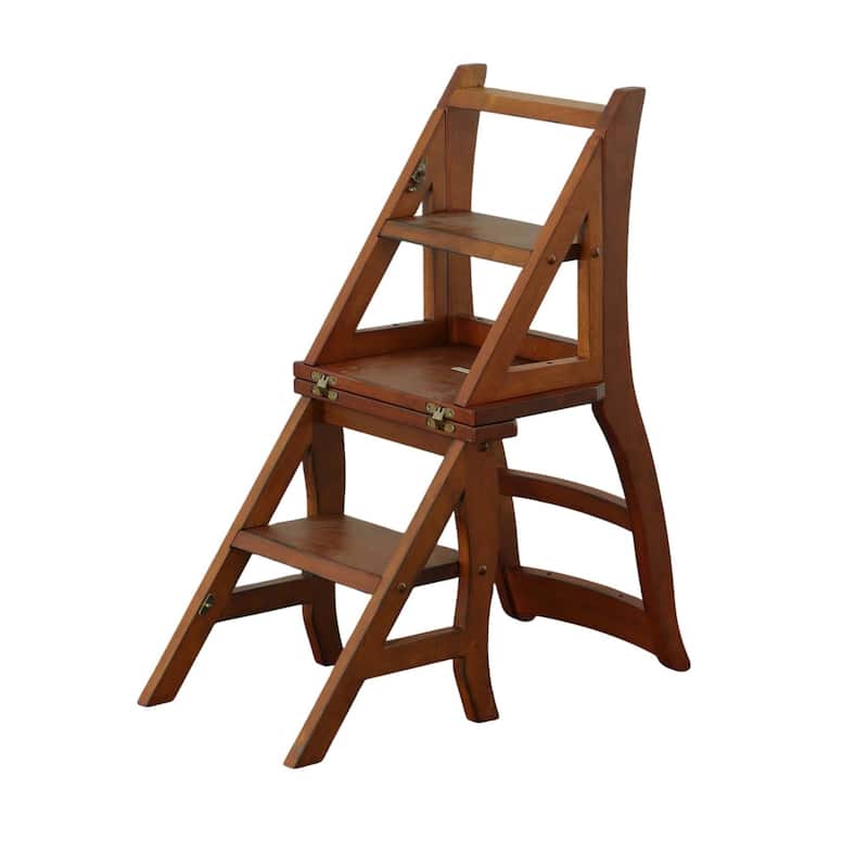 2 in 1 Solid Folding Library Ladder Chair - 34" - Chestnut Brown