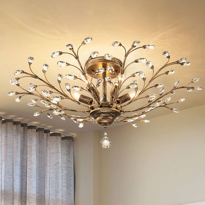 Starsky 5-Light Vintage Crystal Branch Semi-Flush Mount