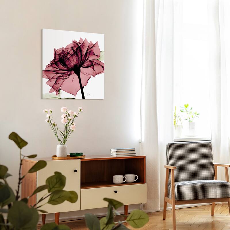 "Chianti Rose I" Rose Flower Wall Art on Frameless Free Floating Tempered Glass Panel - Pink