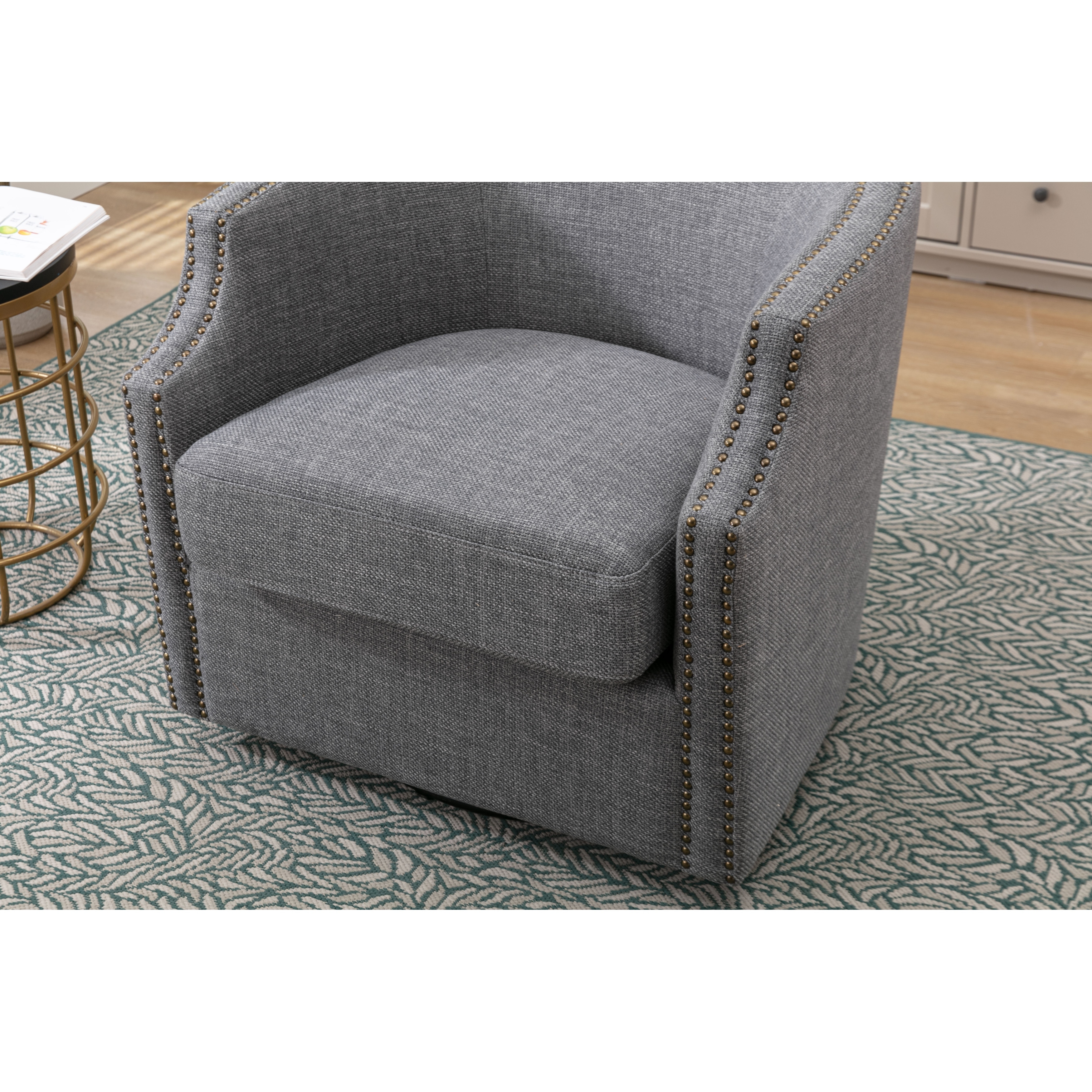 Living Room Accent Chairs Swivel Chair Modern Small Club Arm Chairs Lounge Chairs with Nailheads Barrel Chair Dark Gray