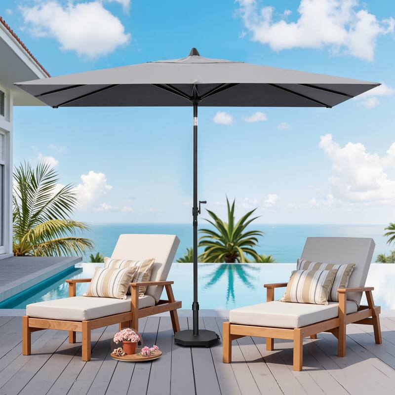9 x 5 FT Outdoor Patio Rectangular Market Umbrella and Base Stand with Wheels - Dark Grey