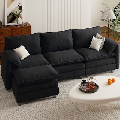 Modern Velvet L Shaped Couch 108" Modular Sectional Sofa with Movable Ottoman