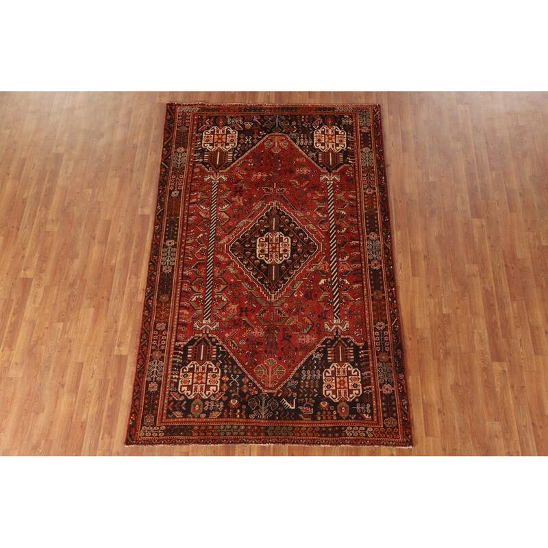 Shiraz Persian Vintage Area Rug Hand-knotted Wool Carpet - 5'2"x 8'3"