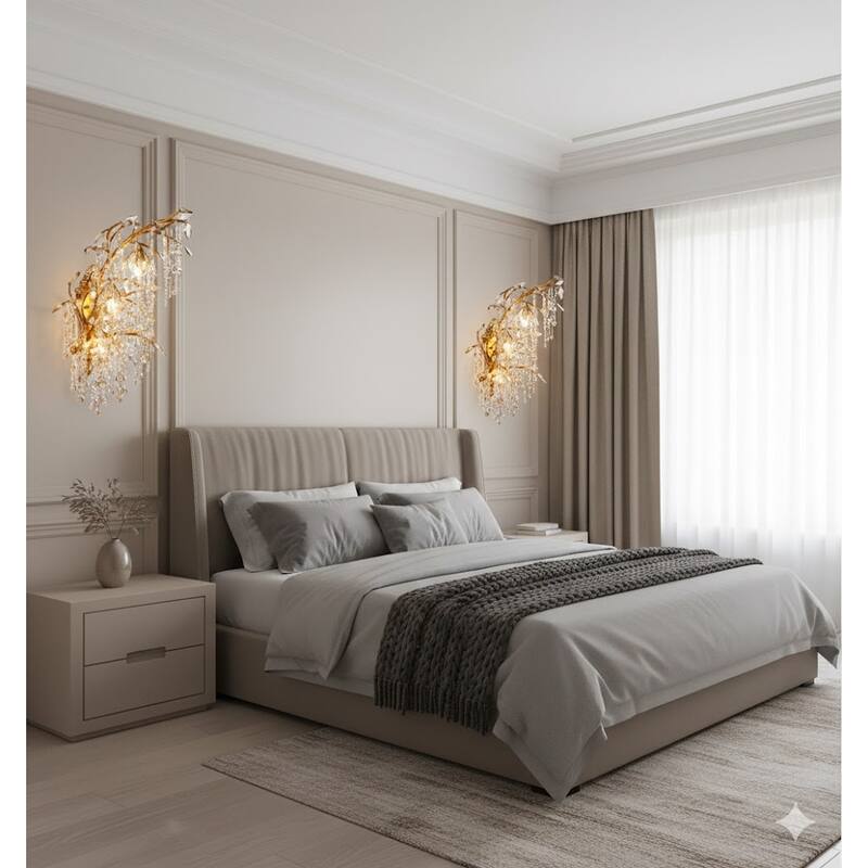 3 Light Gold Metal Branch Wall Sconce with Crystal Accents