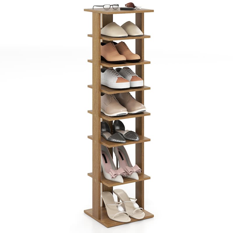Gymax 7-Tier Wooden Shoe Rack Narrow Vertical Shoe Stand Storage - Natural