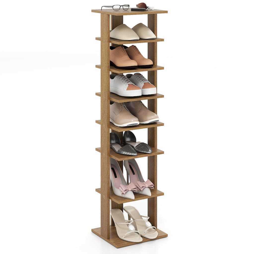 Gymax 7-Tier Wooden Shoe Rack Narrow Vertical Shoe Stand Storage