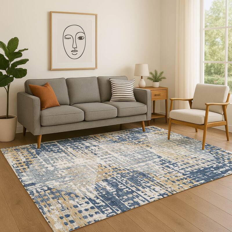 Premium Washable Super Soft Hatch Diamond Mayfield Rug - Navy - 10' x 14'