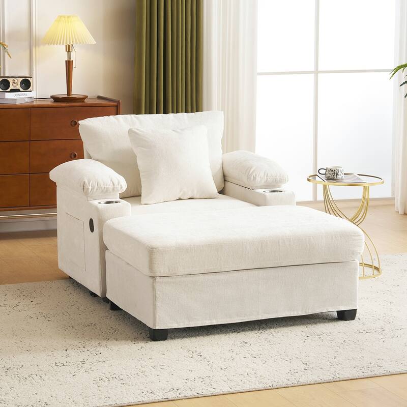 USB Charging Ports Oversized Arm Chair With Ottoman - Beige