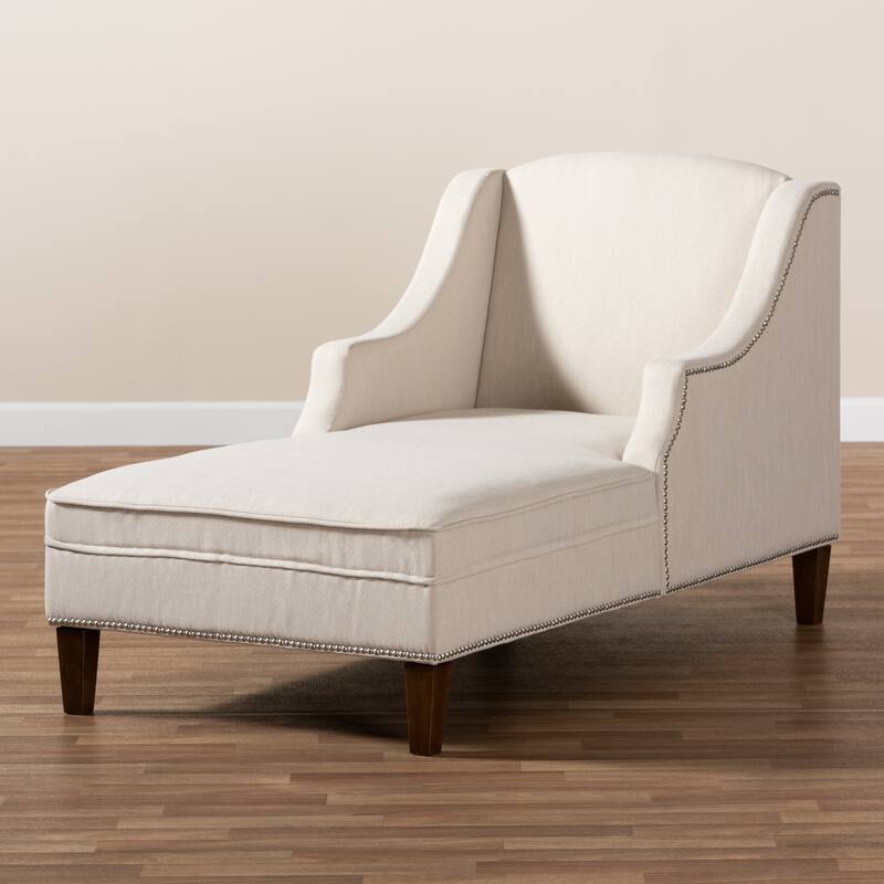 Baxton Studio Leonie Fabric Upholstered Wenge Brown Finished Wood Chaise Lounge