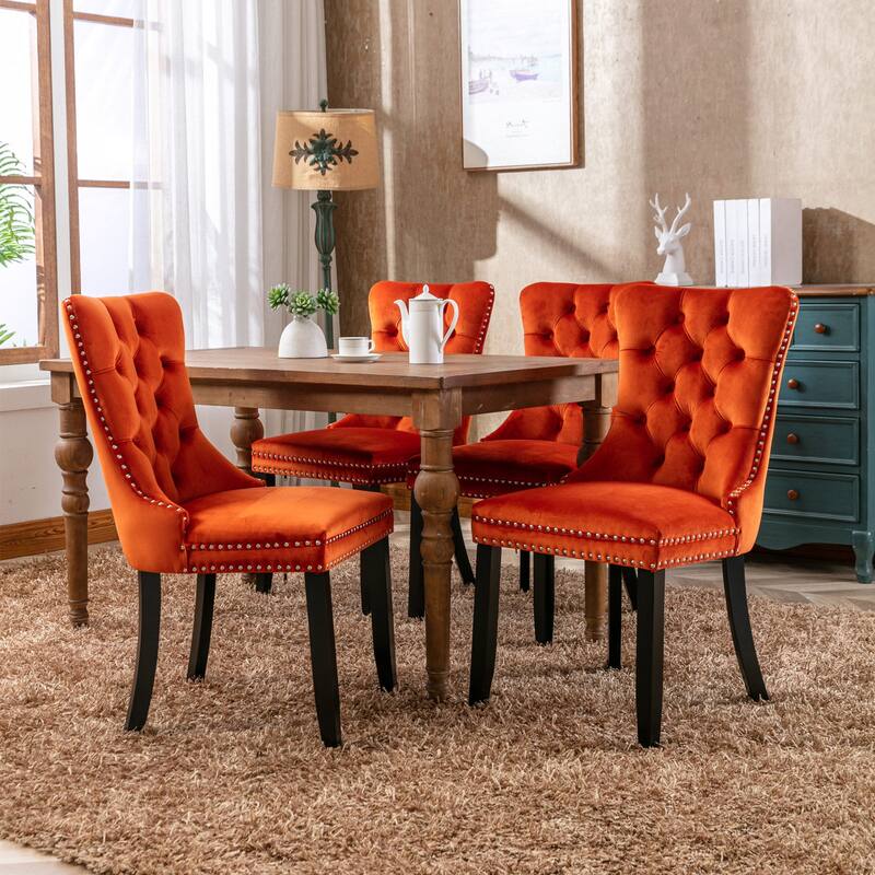 Velvet Dining Chairs, High-end Tufted Solid Wood Contemporary Velvet Upholstered Dining Chair with Wood Legs Nailhead