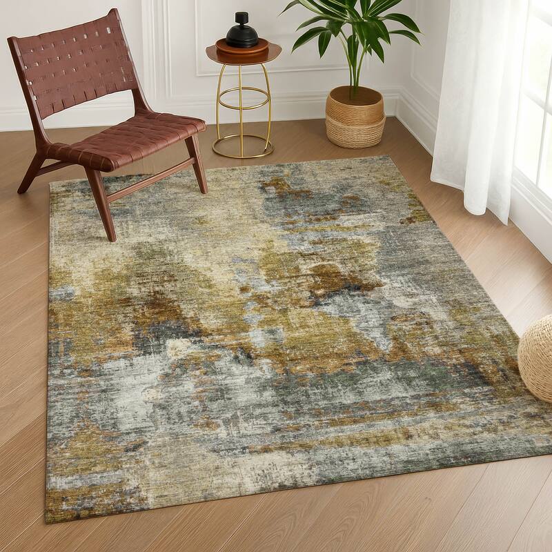 Machine Washable Indoor/ Outdoor Abstact Contemporary Chantille Rug
