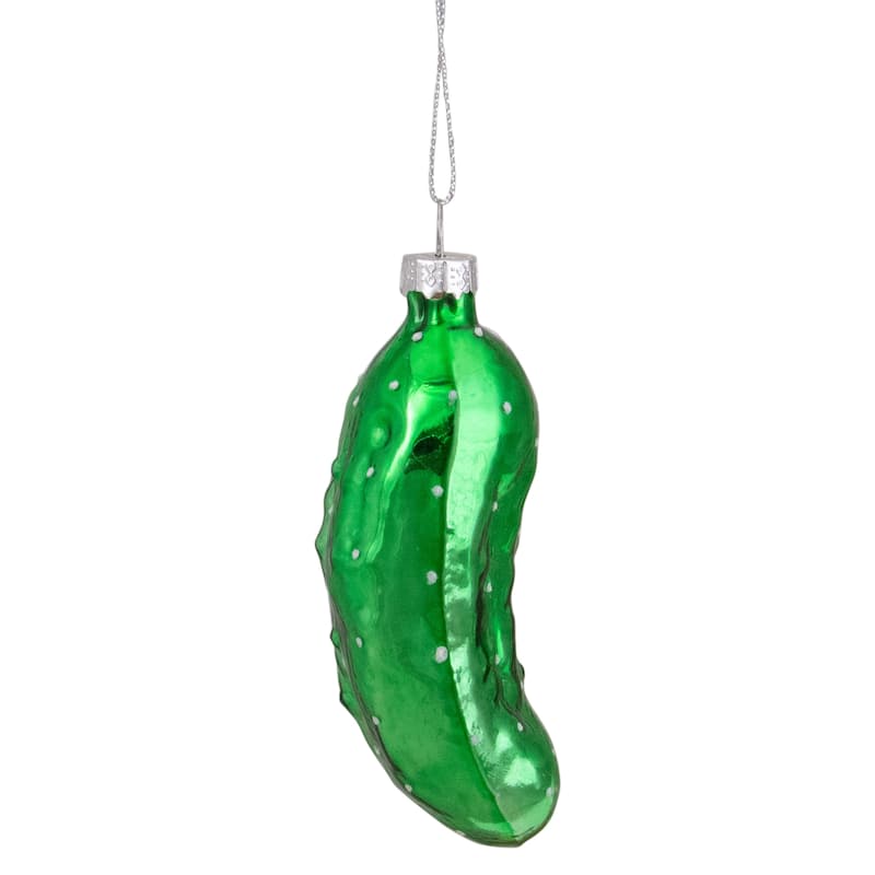 4" Shiny Green Pickle Hanging Glass Christmas Ornament