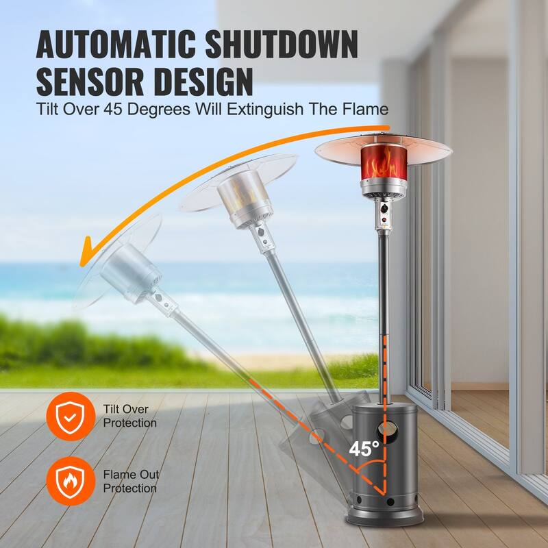 Silver Outdoor Propane Patio Heater with 50000 BTU Flame Tube and Adjustable Heat for Garden - 32.01x32.01x87.40 in
