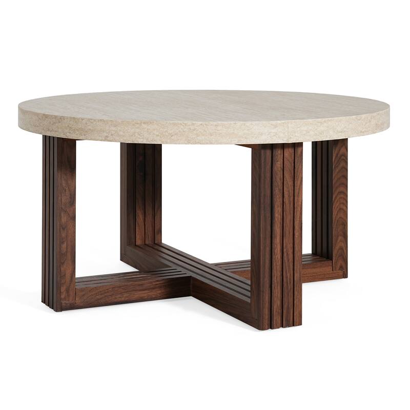 Christopher Knight Home - Modern Coffee Table with Marble-Pattern Top and Brown Base