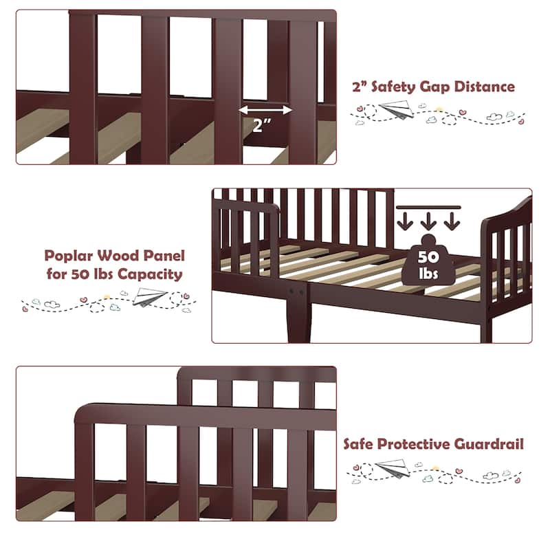 Costway Kids Toddler Wood Bed Bedroom Furniture w/ Guardrails - See Details