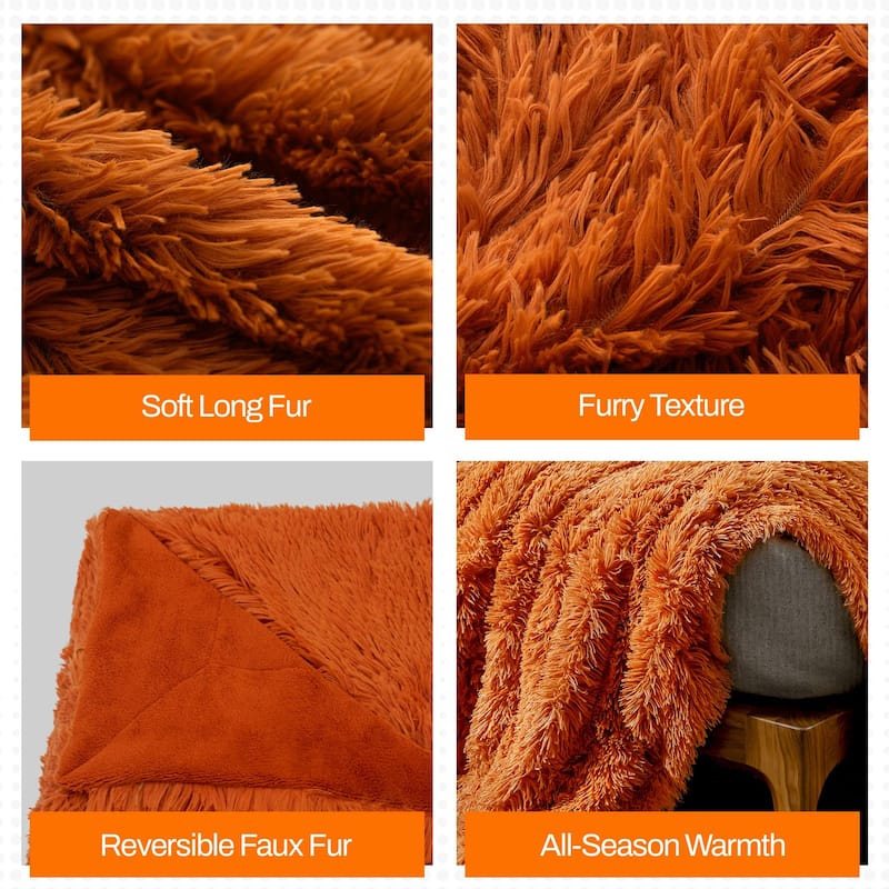 Cheer Collection Reversible Faux Fur Accent Throw Blanket