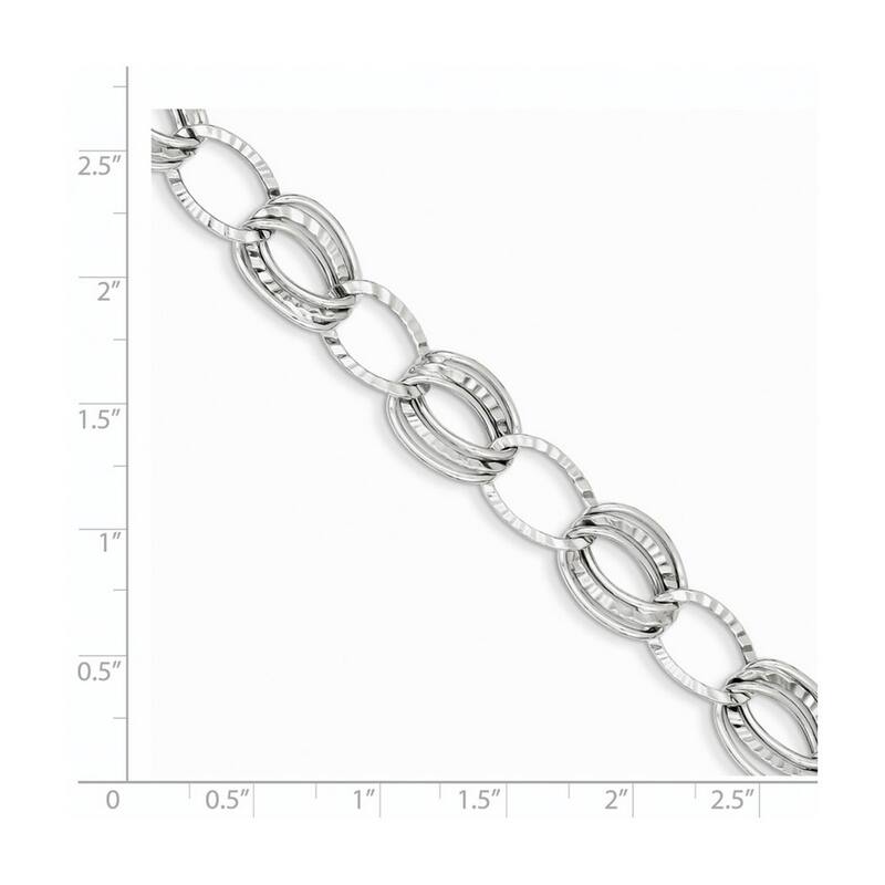 Curata 14k White Gold 7.5" Polished and Textured Hollow With Ext. Bracelet