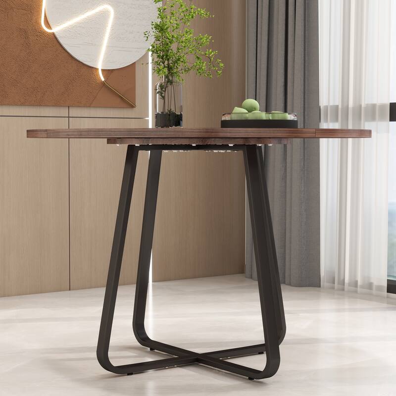 43.3" Round Dining Table for 4-6 People, MDF Wood Tabletop with Metal Legs, Modern Kitchen Table with X-Shaped Base