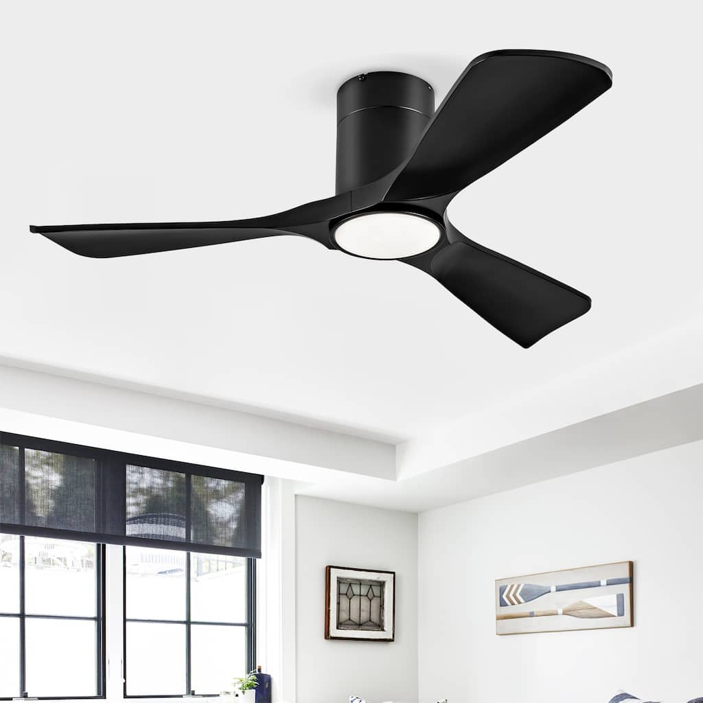 42 Inch Flush Mount Ceiling Fan with Lights, Remote Control & ABS Blades - Modern Outdoor Ceiling Fan - Black