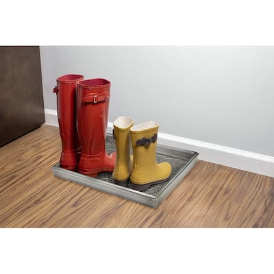 20" Double Circles Boot Tray for Boots, Shoes, Plants, Pet Bowls, and More, Dark Zinc, Gray Finish by Good Directions