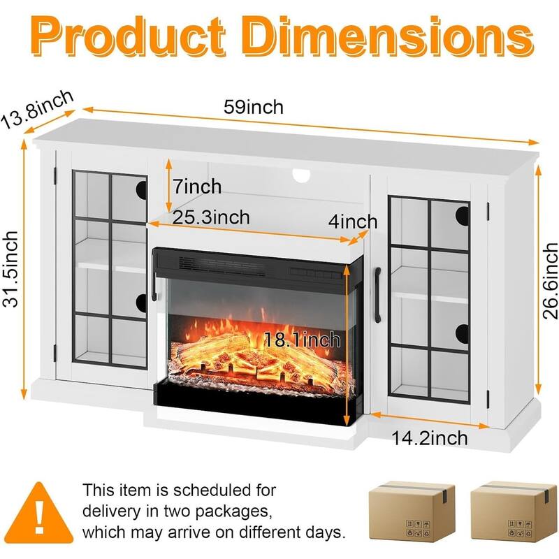 Fireplace TV Stand, with Frame and LED Light Colors