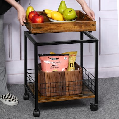 Side Table with Wheels Removable Serving Tray - 1PCS