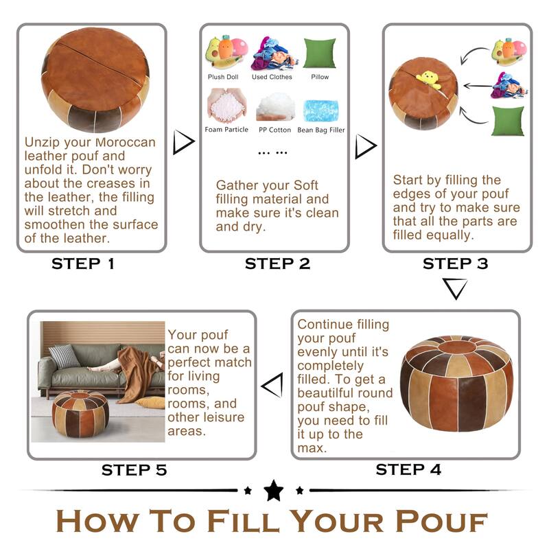 Unstuffed Handmade Moroccan Round Pouf Foot Stool Ottoman Seat Faux