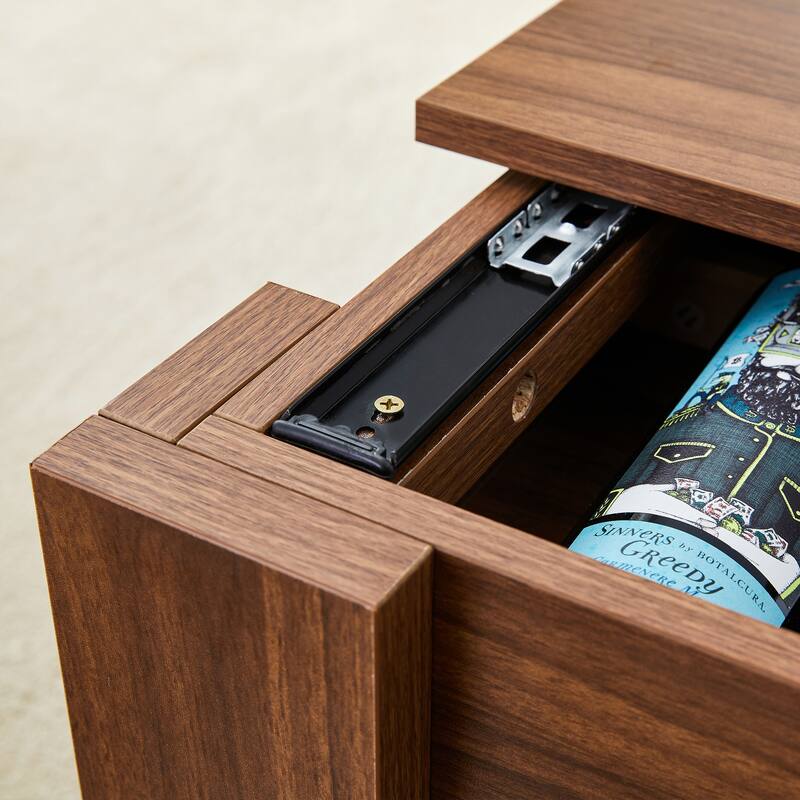 Modern Storage Coffee Table with Password Secure Lock and Hidden Push Pull Drawer for Firearms, Wine and Essentials