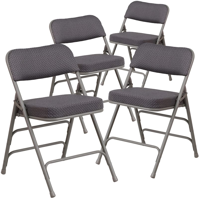 4 Pack Curved Triple Braced & Hinged Fabric Upholstered Metal Folding Chair