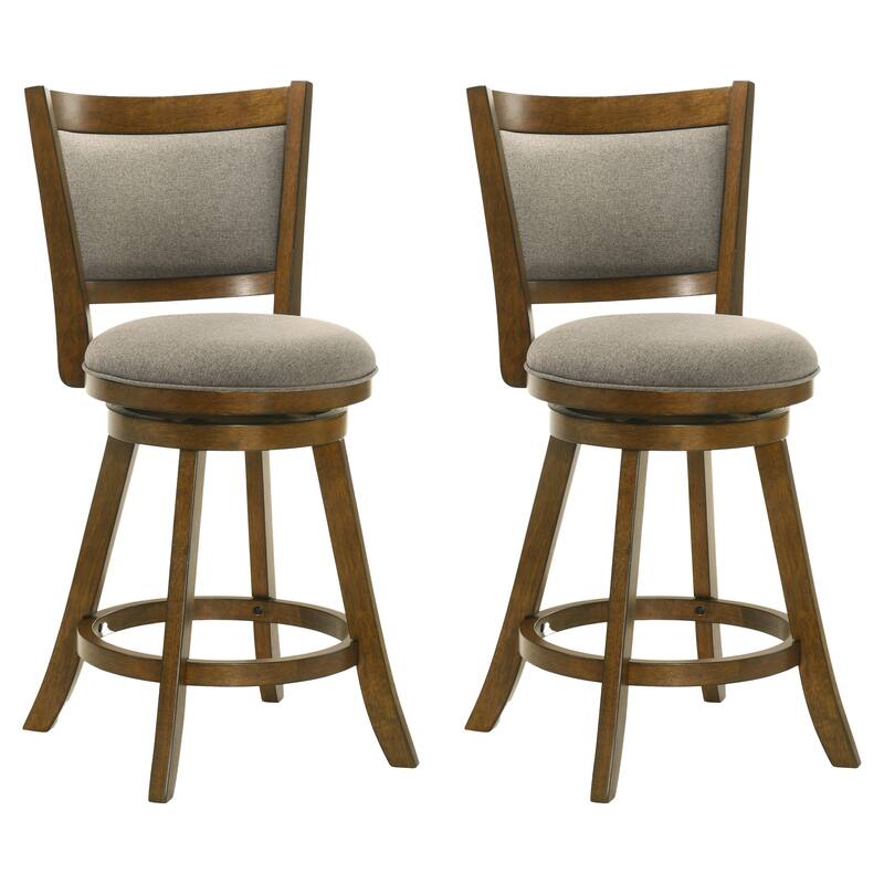 Aiden Modern Farmhouse Swivel Wood Counter Height Kitchen Bar Stool in Sepia Brown Finish with Fabric Upholstered Seat - Set of 2 - Gray - Counter Height