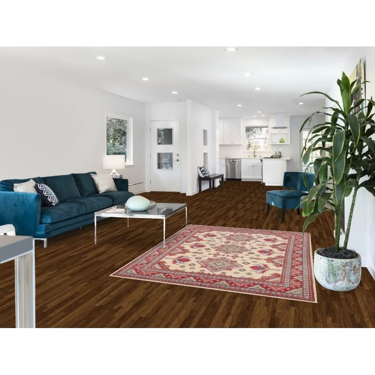 Ivory Kazak Oriental Area Rug Hand-Knotted Traditional Wool Carpet - 4'11" x 6'6"