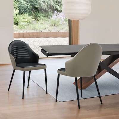 Rocco Upholstered Dining Chair in Taupe Gray and Black Faux Leather with Black Metal Legs - Set of 2