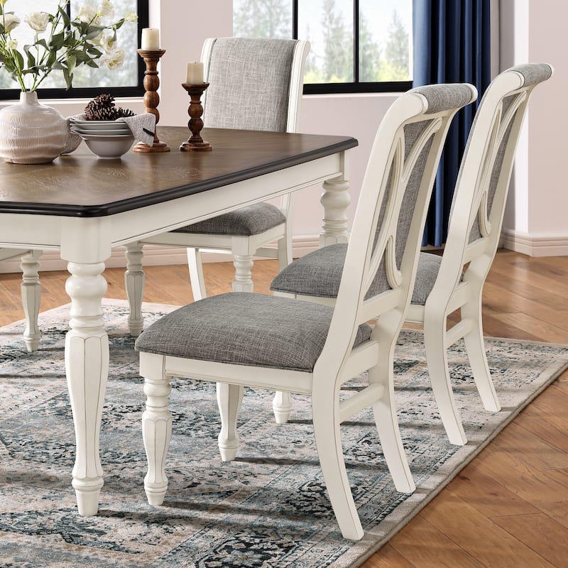 Roundhill Furniture Belleza French Country 7-Piece Dining Set in Antique White and Weathered Oak Finish