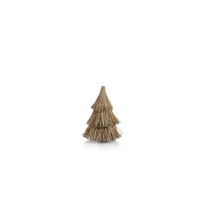 All Natural Abaca Rope Decorative Tree w/ Champagne Glitter Trim, 8"