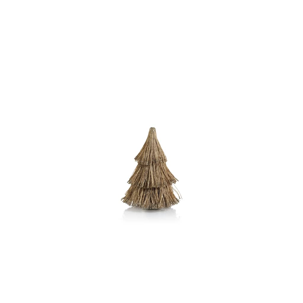 All Natural Abaca Rope Decorative Tree w/ Champagne Glitter Trim, 8"