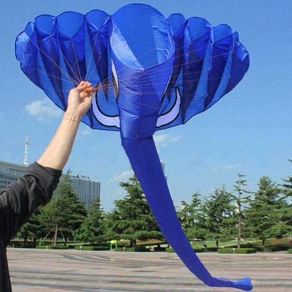 たか 様glamb Kite Shaped Denim カイトシェイプト L. 3D Large Frameless Blue Elephant Kite for Kids Adult - Bed Bath
