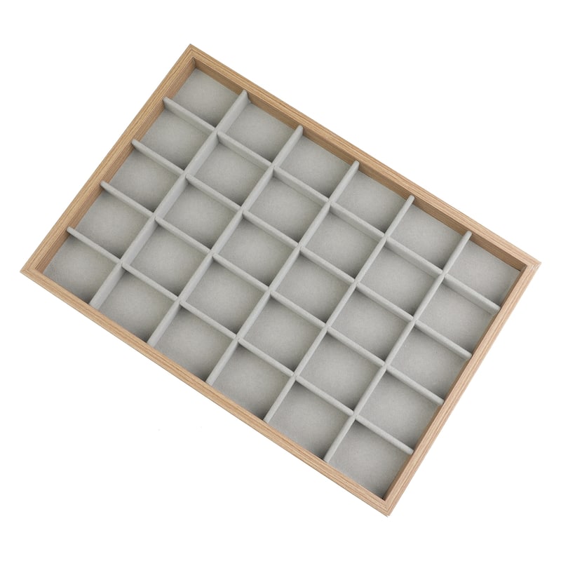 Wood Jewelry Trays with Removable Dividers for Drawers, Womens' Jewelry Organizer Drawer Inserts Display - Light Brown
