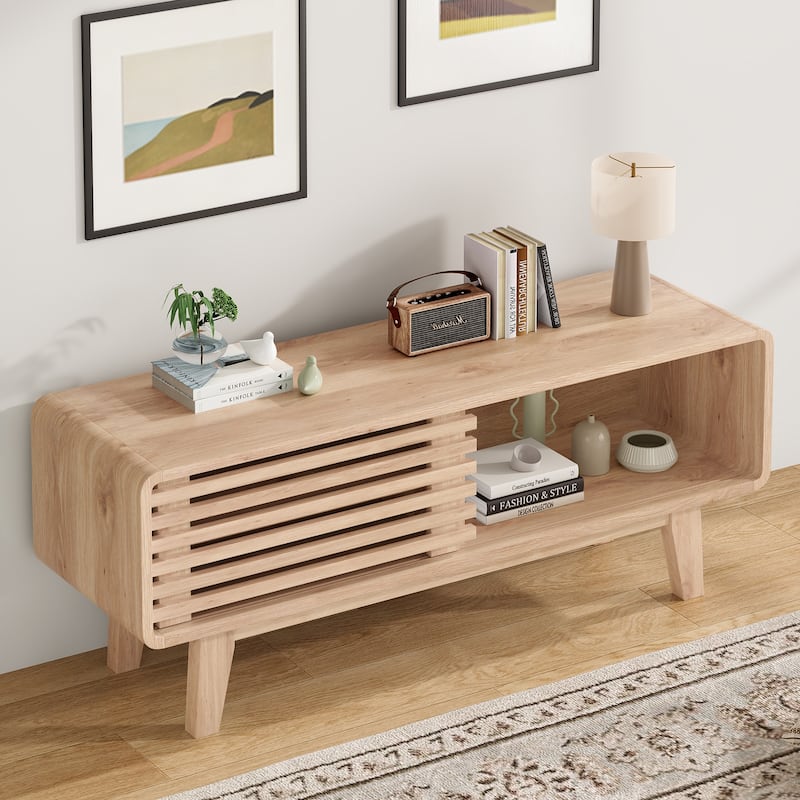 TV Stand for TV Up to 59 Inch, Entertainment Center with Storage Cabinet and Sliding Door