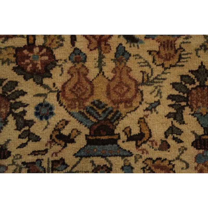 Hand Knotted Oriental 100% Wool Carpet Traditional All-Over Beige & Ivories Qum Area Rug - 10' 6'' X 8' 1''