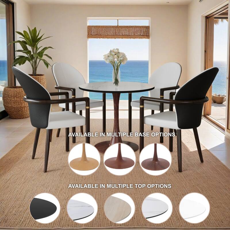 Bristol 24" Round Dining Table with MDF Top and Walnut Steel Pedestal Base for Modern Kitchen and Dining Room
