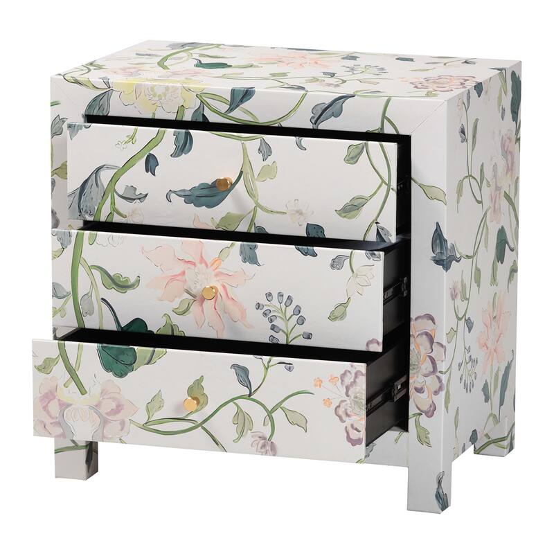 Connery Floral End Table - 3-Drawer Decorative Accent Storage Cabinet