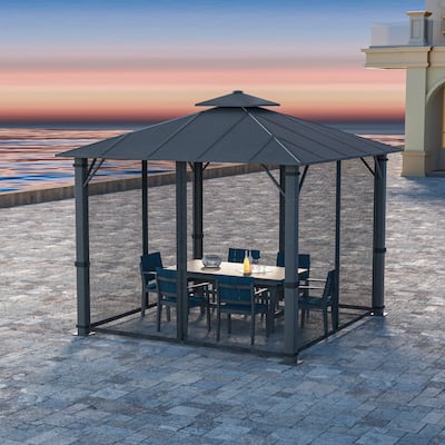 10 x 10 ft Metal Double Roof Patio Gazebo with Aluminum Hardtop