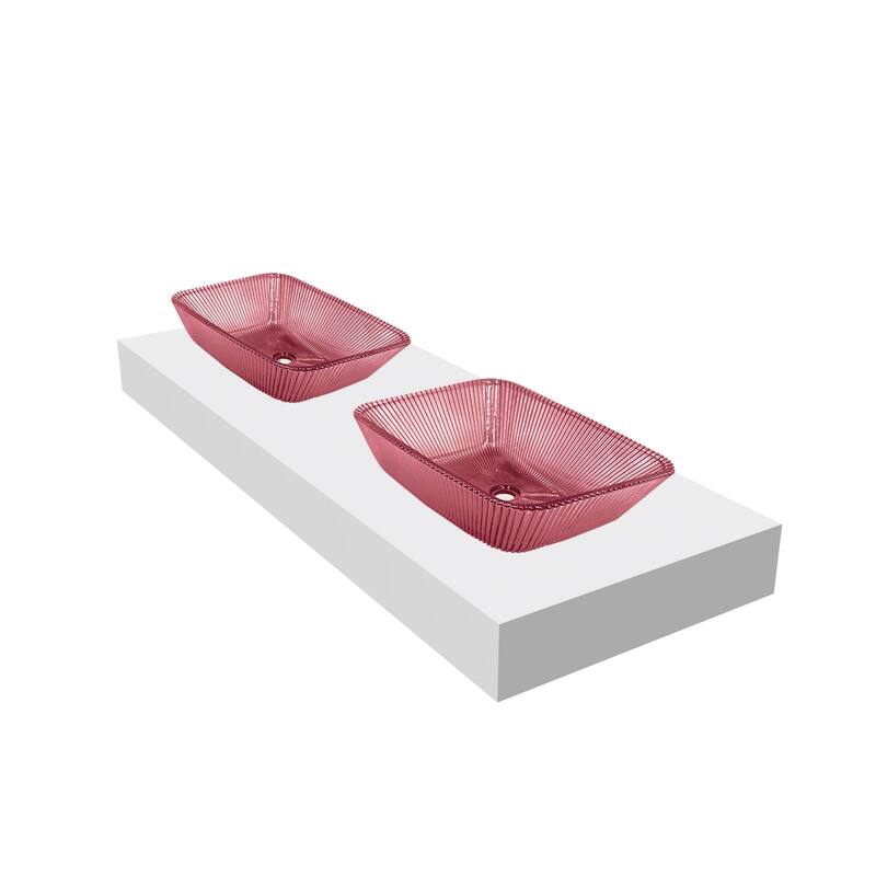 CastelloUSA 18" Rectangle Decorative Pink Crystal Sink With Base