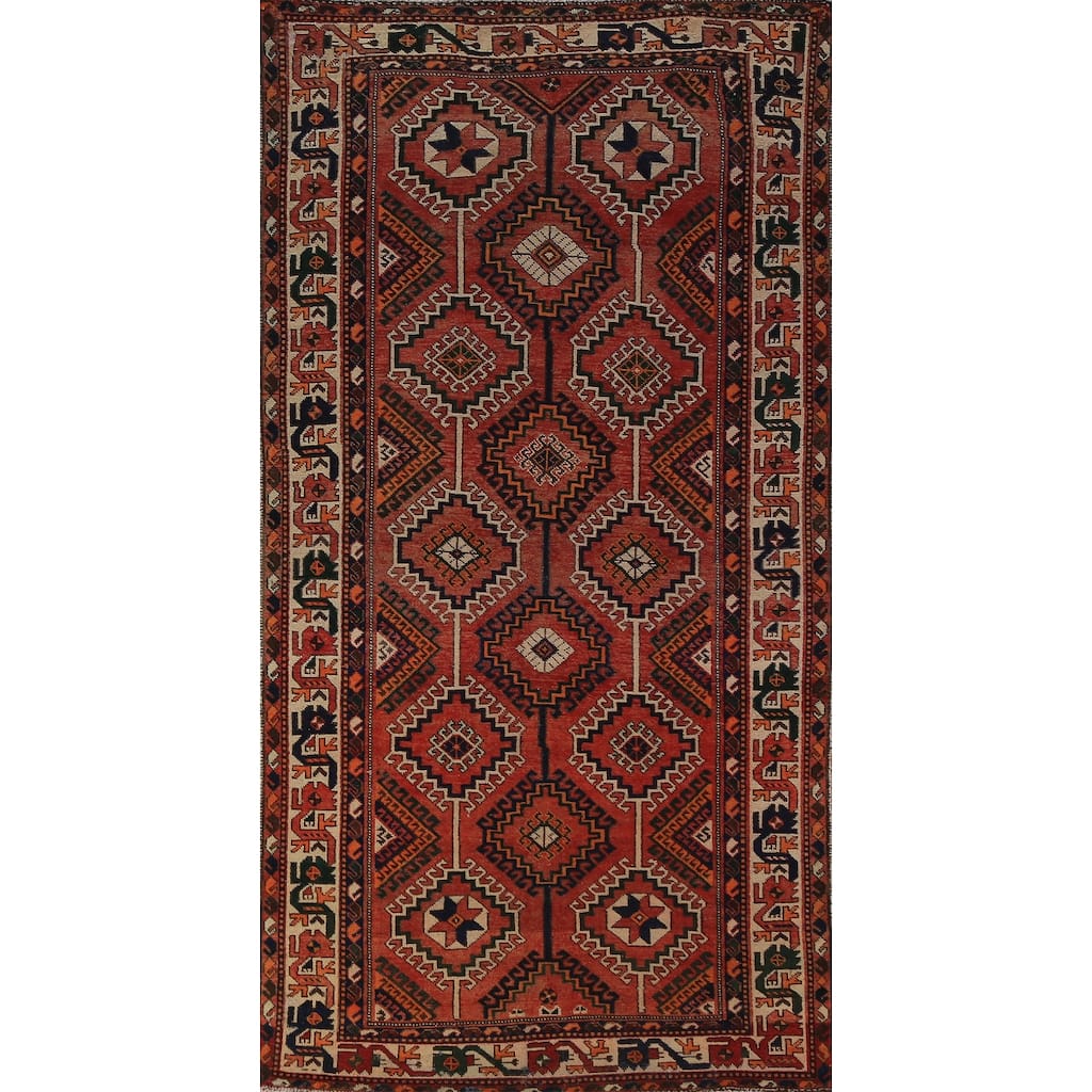 All-Over Geometric Bakhtiari Persian Area Rug Handmade Wool Carpet - 5'0"x 10'9"