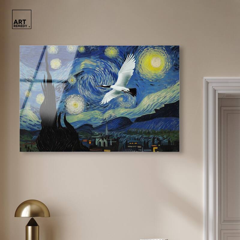 Crane Starry Night Acrylic by Art Remedy, Ready to Hang