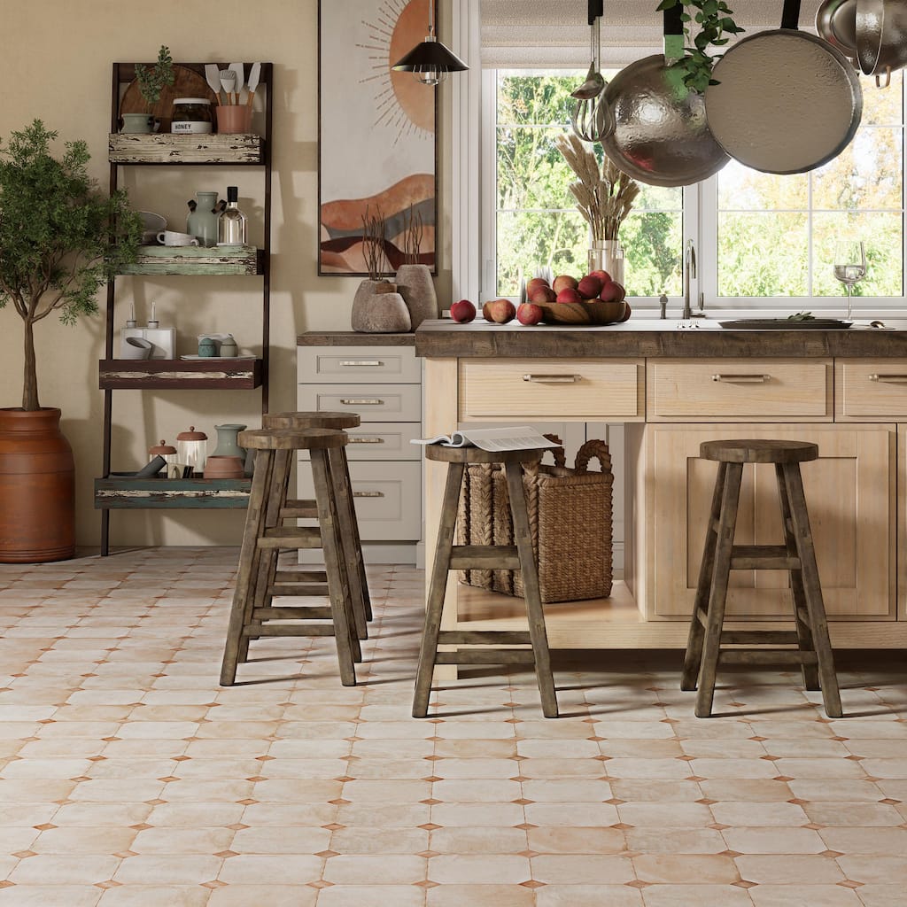 Merola Tile Laverton Octagon Arena with Taco Natural 7-7/8" x 7-7/8" Porcelain Floor and Wall Tile