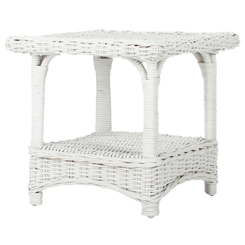 SAFAVIEH Teri White Rattan Side Table - 22" x 22" x 20.5" - 22Wx22Dx21H