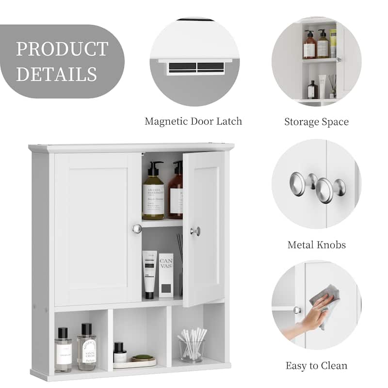 2-Door Wall-Mounted Bathroom Cabinet with Storage Space for Bathroom, Kitchen, or Office