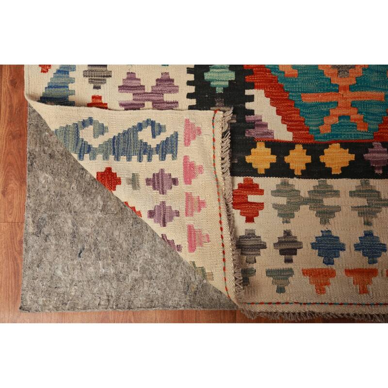 Geometric Kilim Large Rug Flatweave Multi-Color Wool Carpet - 10'2"x 15'11"
